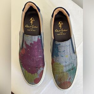 Robert Graham Men’s Suede & Canvas Slip On Sneakers, multicolor pattern, M’s 9D